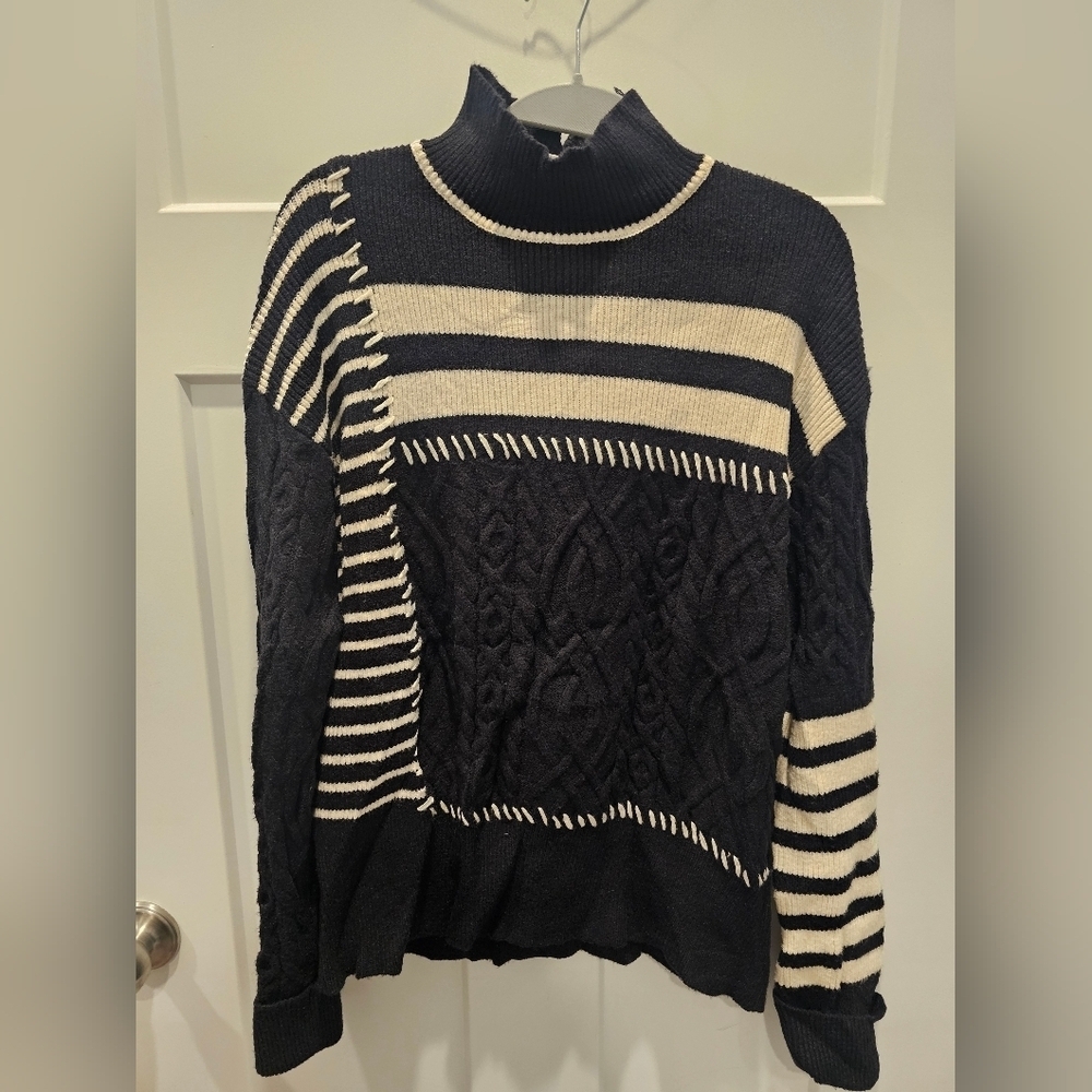 Philosophy Republic Clothing Sweater Women’s M Black Cream Mock Neck Cable Knit